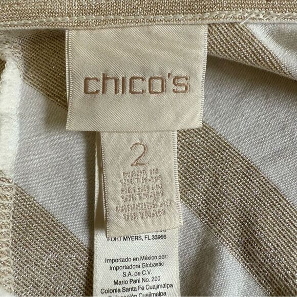 Chico's Gold and White Striped Long Sleeve Top L - Picture 2 of 7